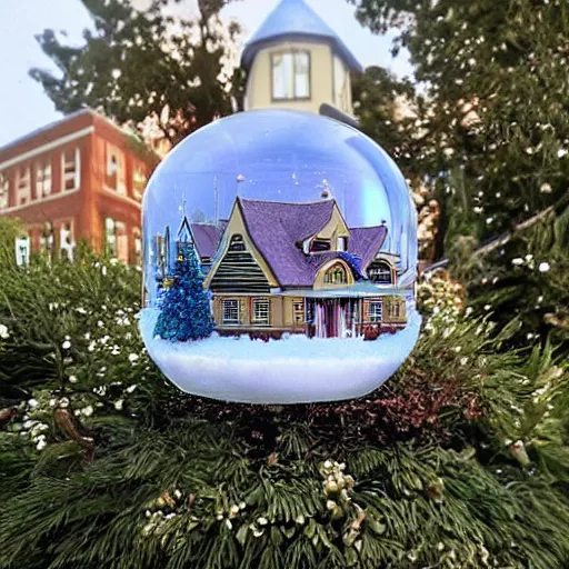 Prompt: the town of springfield from the simpsons in a beautiful photo-realistic snowglobe