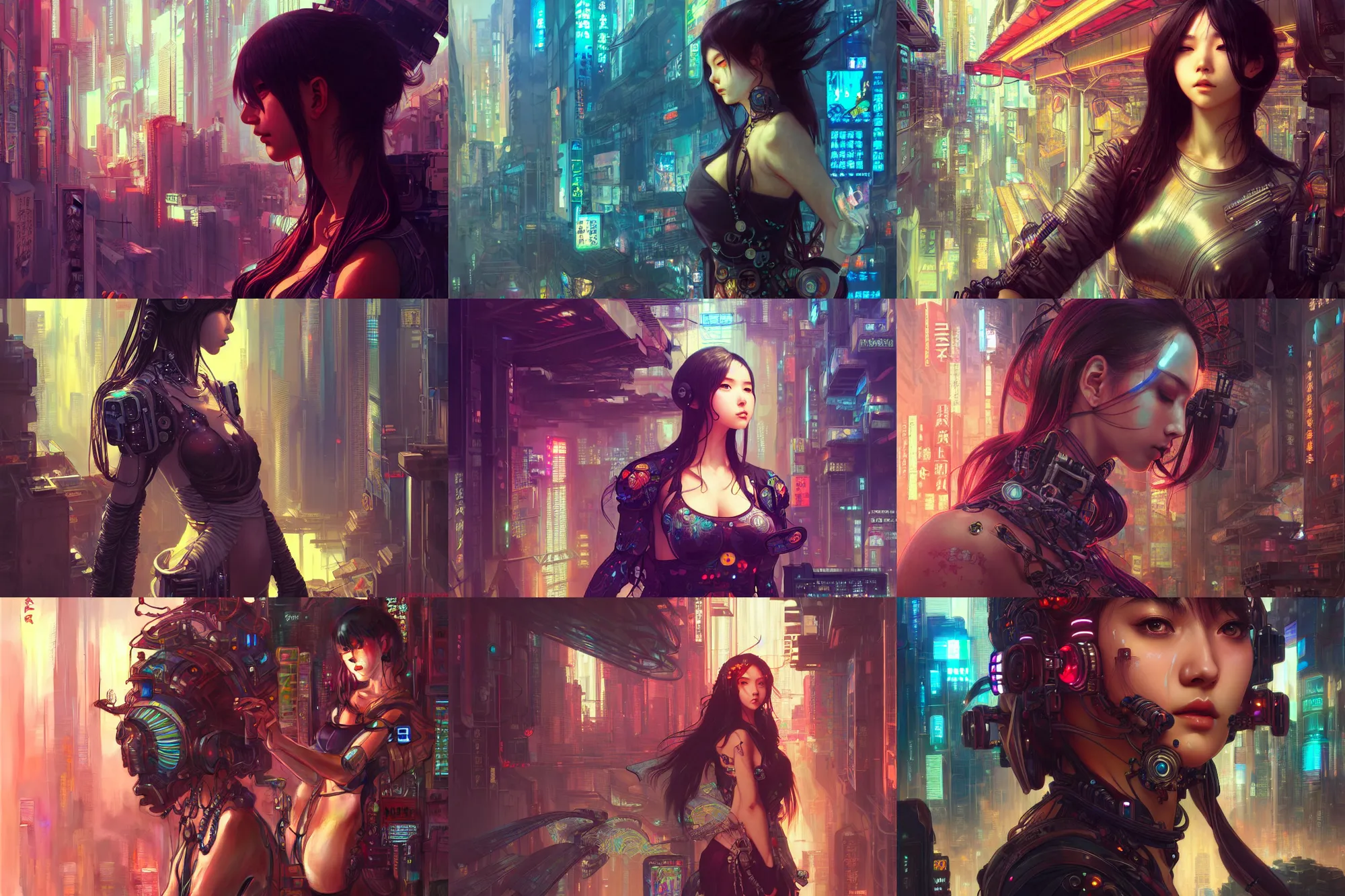 Prompt: ultra realistic beautiful cyberpunk kowloon techno art, beautiful alluring anime teen, sci - fi, fantasy, intricate, elegant, highly detailed, digital painting, artstation, concept art, smooth, sharp focus, illustration, art by artgerm and alphonse mucha and tian zi and marc simonetti