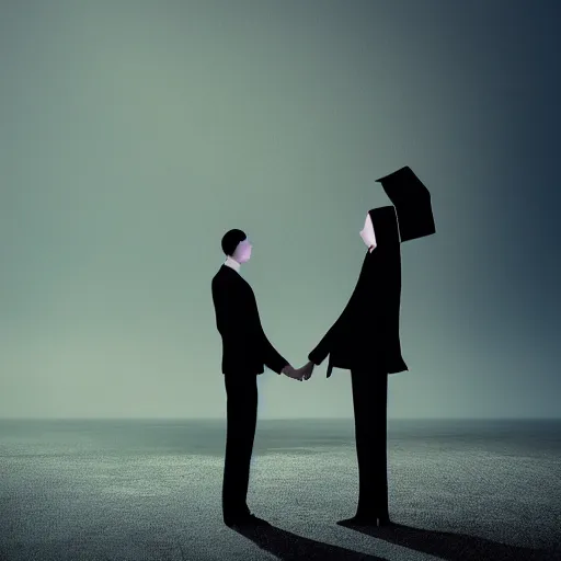 Prompt: a man and a woman getting a divorce, surrealism, digital concept art, trending on artstation