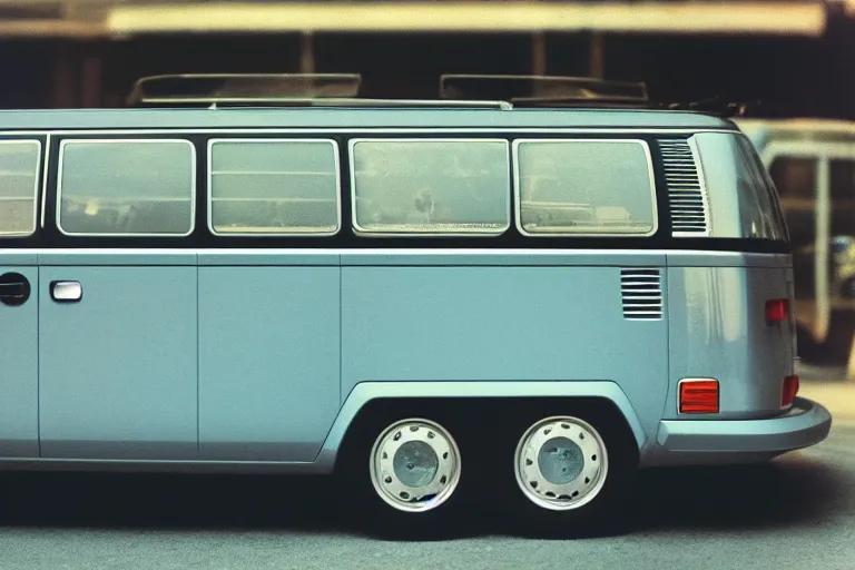 Prompt: designed by giorgetto giugiaro 1 9 9 9 vw bus, ektachrome photograph, volumetric lighting, f 8 aperture, cinematic eastman 5 3 8 4 film