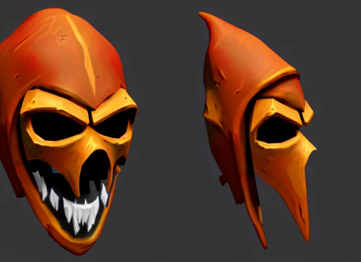 Image similar to hooded skull, with oni face mask, stylized stl, 3 d render, activision blizzard style, hearthstone style, crash bandicoot artstyle