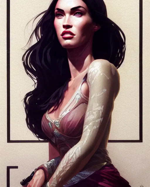 Image similar to portrait of Megan Fox as an elegant renaissance goddess, in GTA V, Stephen Bliss, unreal engine, by Greg Rutkowski, Loish, Rhads, Makoto Shinkai and Lois van baarle, ilya kuvshinov, rossdraws, global illumination, radiant light, detailed and intricate environment