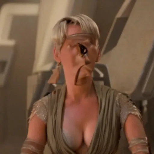 Prompt: movie still of katy perry as luke skywalker in star wars