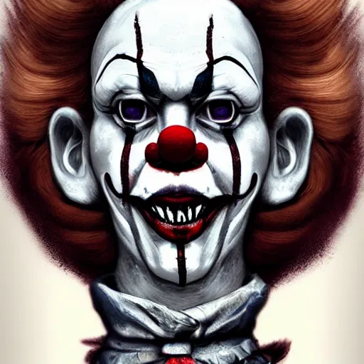 Prompt: surrealism grunge cartoon portrait sketch of Pennywise, by michael karcz, loony toons style, freddy krueger style, horror theme, detailed, elegant, intricate