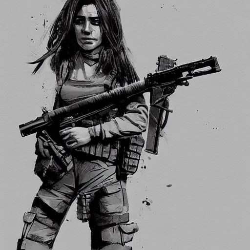 Prompt: a female peshmerga, by Rafael Albuquerque, trending on Artstation