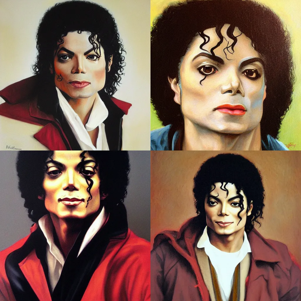 Prompt: Bouguereau painting .close up of michael jackson.wearing thriller jacket