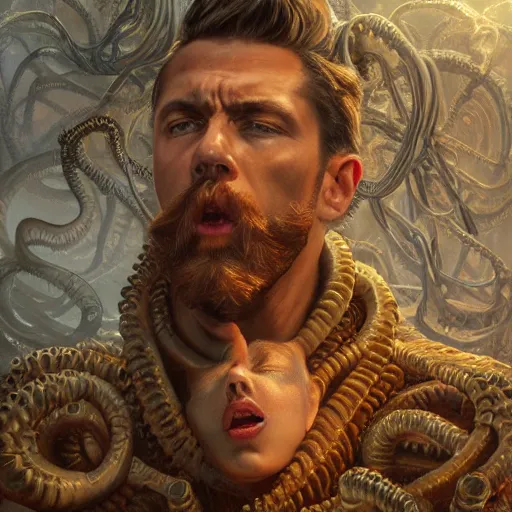 Image similar to lovecraftian gigachad, detailed, centered, digital painting, artstation, concept art, donato giancola, joseph christian leyendecker, wlop, boris vallejo, breathtaking, 8 k resolution, extremely detailed, beautiful, establishing shot, artistic, hyperrealistic, beautiful face, octane render, cinematic lighting, dramatic lighting, masterpiece