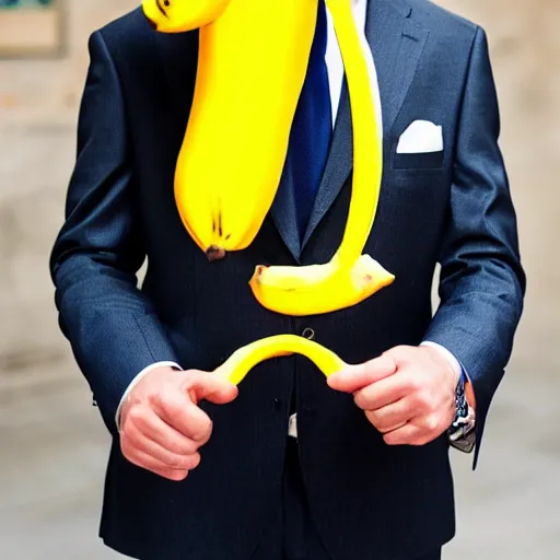 Image similar to a man wearing a suit banana head