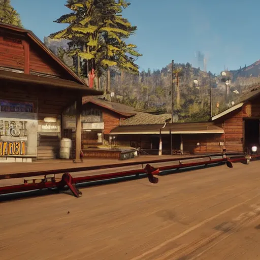 Image similar to A bowling alley in red dead redemption 2