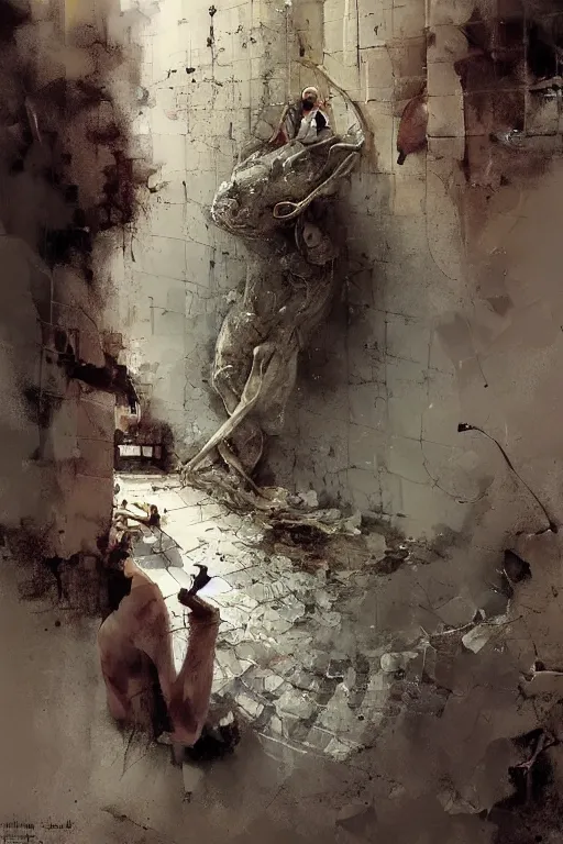 Prompt: the common man is like a worm in the gut of a corpse, trapped inside a prison of cold flesh, helpless and uncaring, unaware even of the inevitability of its own doom., by ryohei hase, by john berkey, by jakub rozalski, by john martin