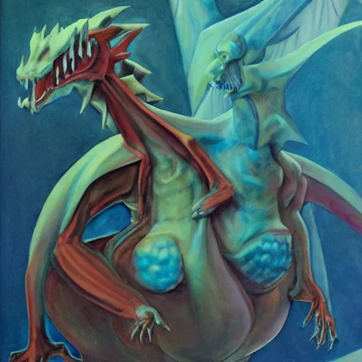 Image similar to a portrait of charizard, in the style of wayne barlowe