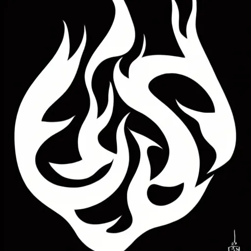 Prompt: simple yet detailed illustration pictogram of fire flames, use of negative space allowed, artwork created by mike mignola and bansky in the style of a tattoo stencil, shaded ink illustration, black and white only, smooth curves