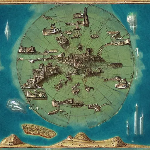 Image similar to a medieval map of atlantis, concept art, artstation