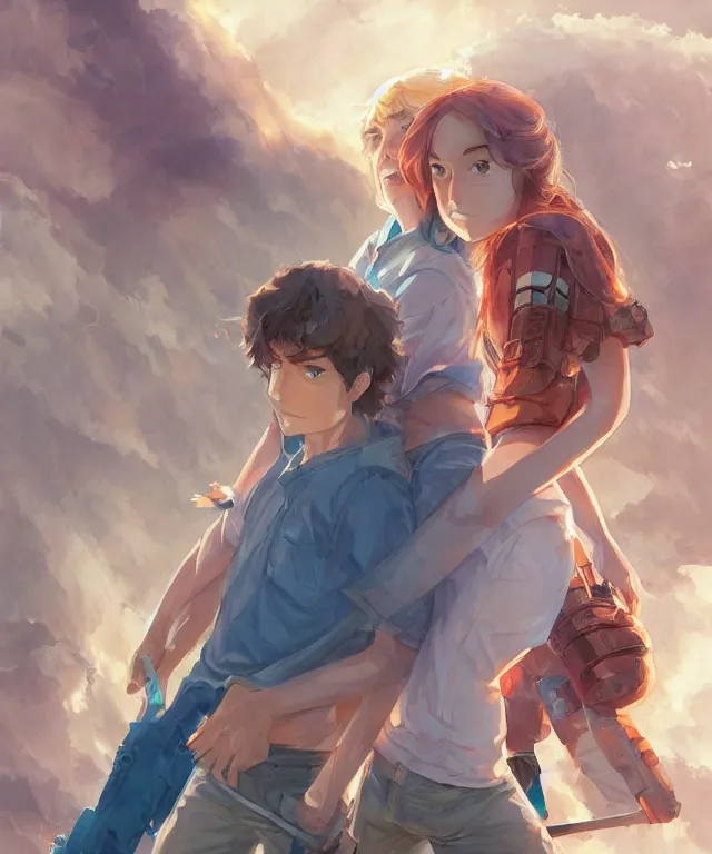 Image similar to percy jackson and annabeth chase, ambient, studio ghibli studio key hideaki anno sakimichan stanley artgerm lau rossdraws james jean marc simonetti elegant highly detailed digital painting artstation pixiv