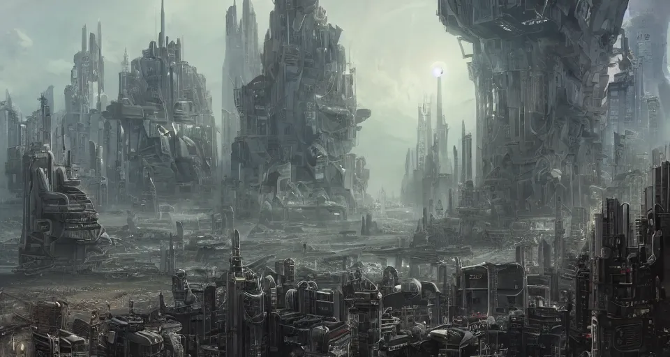 Prompt: view on futuristic city in the horizon, in style of dieselpunk, detailed, sharp, 4 k