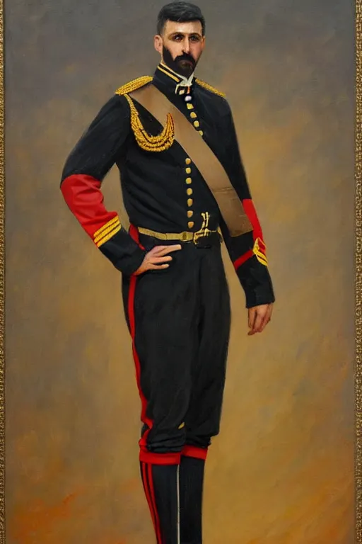 Image similar to full body portrait of the dictator of the san antonio spurs, 1 8 8 9, in full military garb, oil on canvas by william sidney mount, trending on artstation