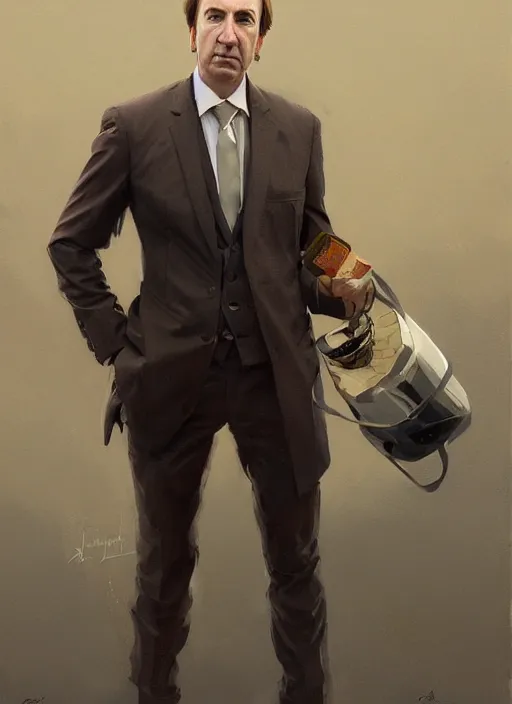 Image similar to portrait of saul goodman, portrait of saul goodman, portrait of saul goodman, lawyer clothing, painting by sargent and leyendecker, asymmetrical, intricate, elegant, matte painting, illustration,, by rhads, by greg rutkowski, by greg tocchini, by james gilleard, by joe fenton