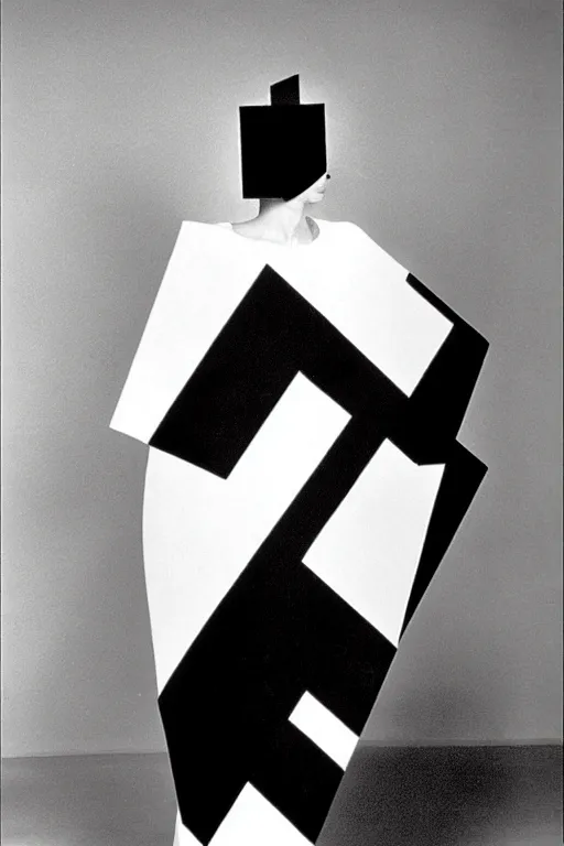 Prompt: avant garde dress black and white fashion photoshoot el lissitzky kazimir malevich