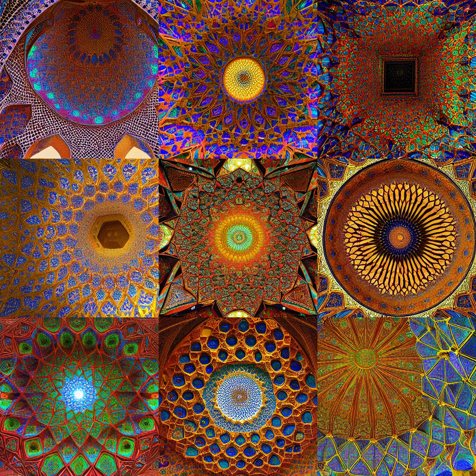 Prompt: psychedelic iranian honeycomb vaulting, muqarnas, photo