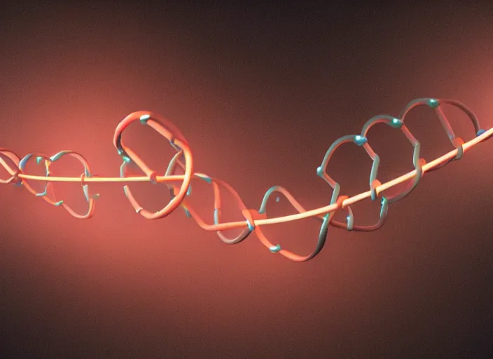 Prompt: a 3D render of a strand of DNA, glowing, bokeh, Canon 50mm, cinematic lighting, volumetric light, octane, octane render, redshift render