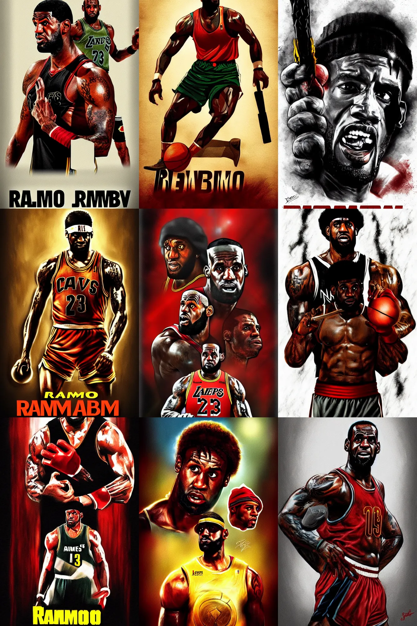 Prompt: rambo ( 1 9 8 1 ) fanart, lebron james as rocky, movie poster, fan art, digital art, trending on artstation