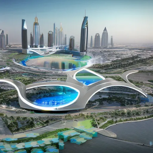 Image similar to giant toilet arch vis of dubai city of the future named toilet land