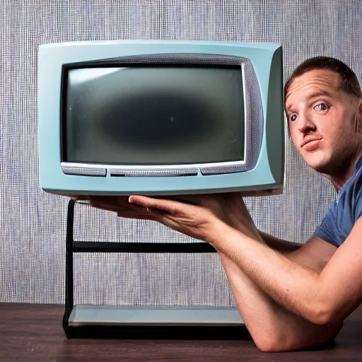 Prompt: a man with an old 90s television for a head