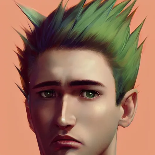 Image similar to a man with a round pink head a green mohawk green eyebrows and a long pointy red nose, realistic shaded perfect face, fine details. realistic shaded lighting poster by ilya kuvshinov katsuhiro, magali villeneuve, artgerm, jeremy lipkin and michael garmash, rob rey and kentaro miura style, trending on art station