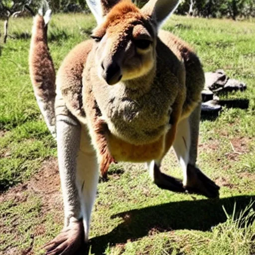 Prompt: dwayne johnson if he was a kangaroo, wearing a safari outfit