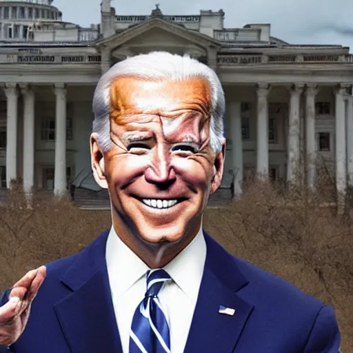 Image similar to the head of joe biden photoshopped onto a gorrilla's body, full - body shot