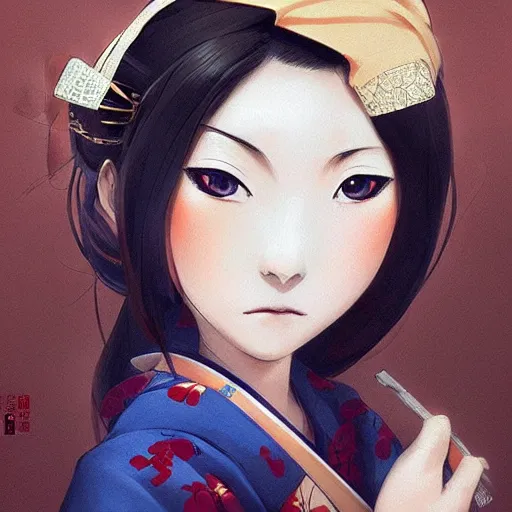 Image similar to A anime portrait of a Japanese geisha by stanley artgerm lau, WLOP, james jean, Andrei Riabovitchev, Marc Simonetti and Sakimichan, digital painting, trending on instagram