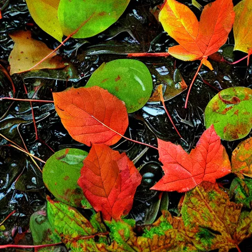 Prompt: wet leaves, flickr