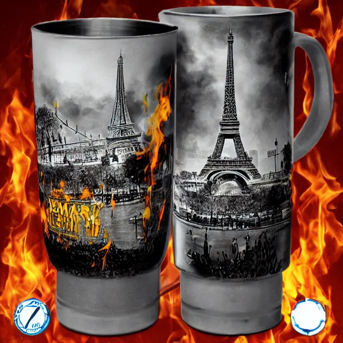 Prompt: zombie drinking water with eifel tower on fire photo realistic