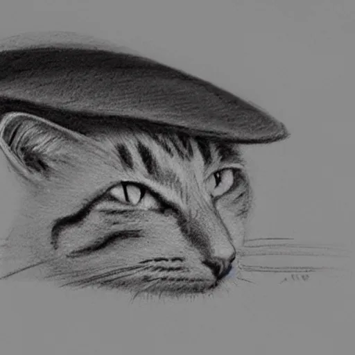 Image similar to cat sat on a mat wearing a hat and holding a bat pencil sketch, smooth, sharp focus