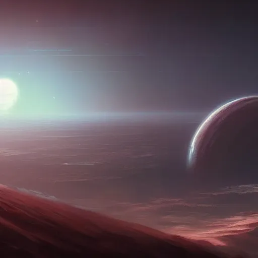 Prompt: horizon of an exoplanet, view from space, artstation, cinematic, by greg rutkowski