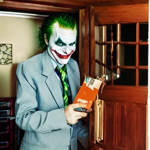 Prompt: “ photograph of the joker purchasing a house ”