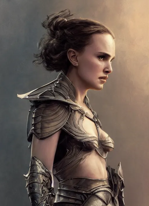 Image similar to young natalie portman, legendary warrior, warframe, lord of the rings, tattoos, decorative ornaments, battle armor, carl spitzweg, ismail inceoglu, vdragan bibin, hans thoma, greg rutkowski, alexandros pyromallis, cute, perfect face, detailed, sharply focused, centered, rule of thirds, photorealistic shading