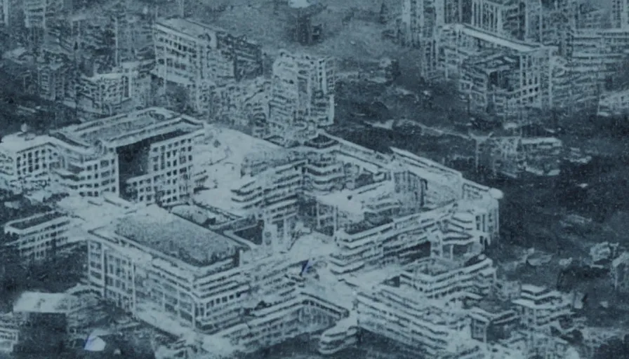 Image similar to a film still of a north korean monster movie, kaiju - eiga monster starfish - like over traditional korean palace split in half, film noir, video compression, ripple effect