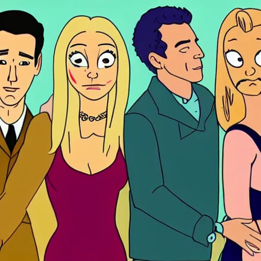 Image similar to still from the hit tv show friends in the style of bojack horseman