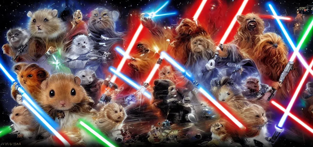 Prompt: Hamster star wars jedi knights and sith lords