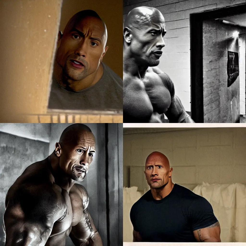 Prompt: Dwayne Johnson in the Backrooms, found footage, eerie