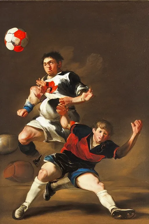 Prompt: Leonel Messi kicking a football by Rembrant