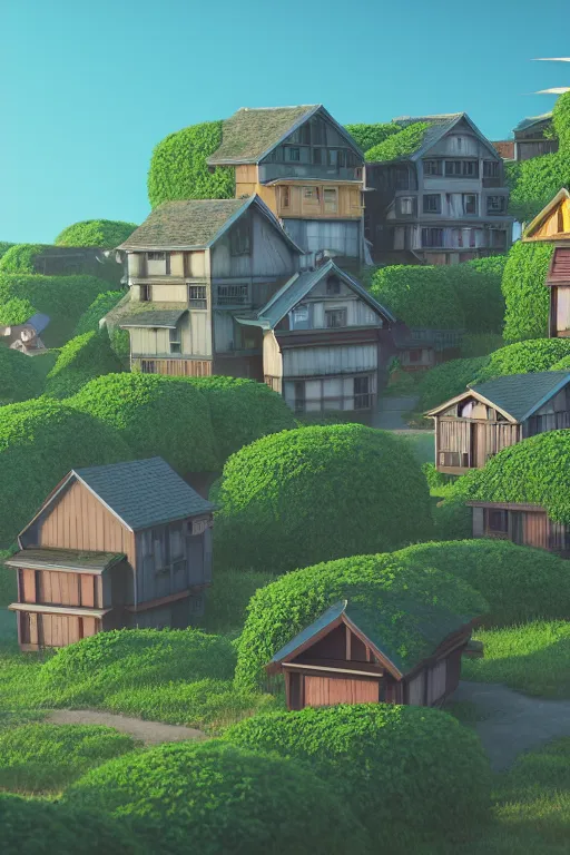 Image similar to stacked houses, solarpunk, studio ghibli, octane render, 4 k