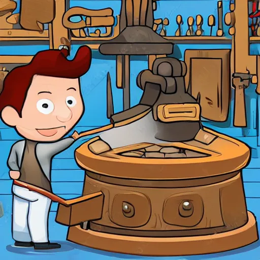 Image similar to cartoon blacksmith is minting coin on his anvil