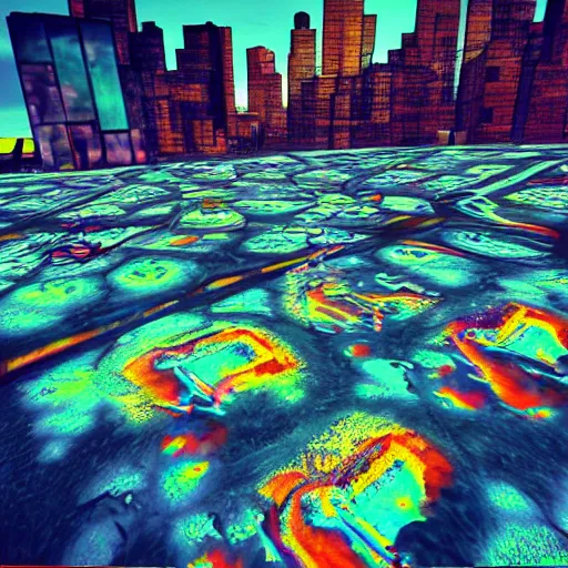 Image similar to “new york city” on lsd, psychedelic, melting walls, unreal engine,