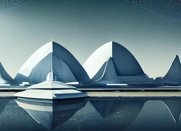 Prompt: cult of technology, exterior, scifi, machines, robots, ultra realistic, transparent labs, metallic surface, highly detailed, white, lotus temple, futuristic landscape, city, utopian architecture, atmosphere, masterpiece, portals, epic lighting, glow, mysterious, 4 k, cinematic, art by patryk olkiewicz and chris ostrowski and liang yao