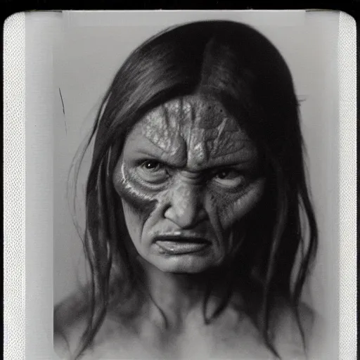 Image similar to polaroid of candid female orc by Tarkovsky