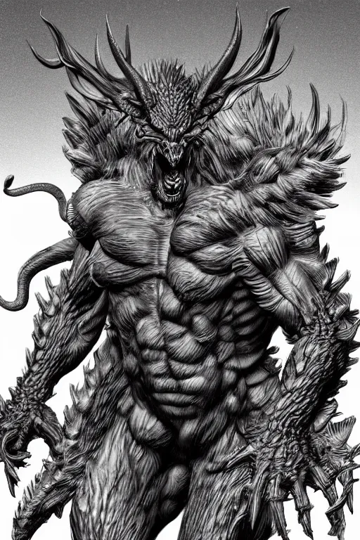 Image similar to humanoid figure beast monster, highly detailed, digital art, sharp focus, trending on art station, kentaro miura manga art style