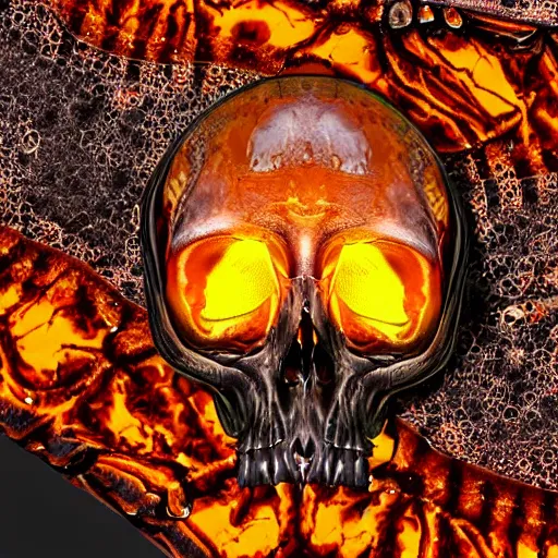 Image similar to a detailed alien skull inside amber, photo realistic, hd,