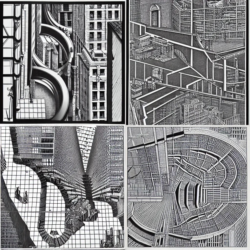 Prompt: M.C Escher diagram of the drains of New York City